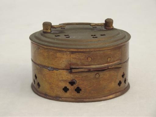 small old brass cricket box w/ hinged cover, made in India