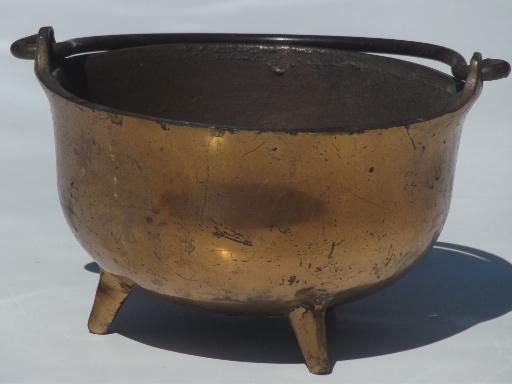 small old cast iron cauldron, vintage fireplace fire starter pot