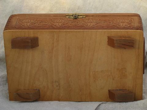 small old cedar chest / wood keepsake box, vintage cottage garden print