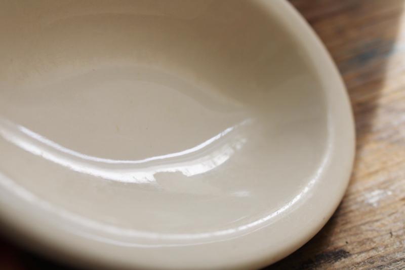 small old white ironstone soap dish, vintage Buffalo china oval bowl