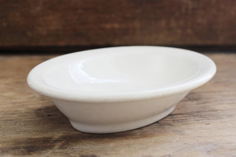 small old white ironstone soap dish, vintage Buffalo china oval bowl