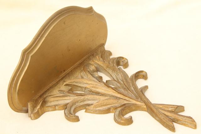 small ornate vintage gold shelf, Syroco Syrowood plate holder wall bracket