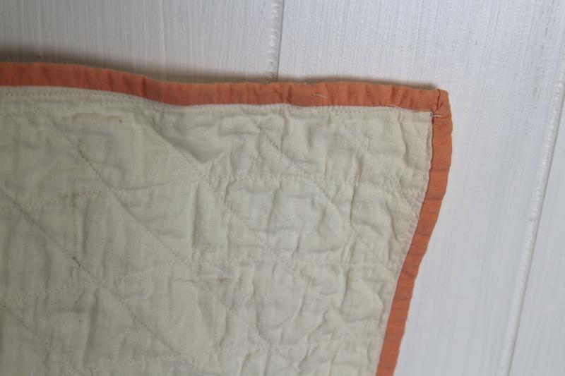 small patchwork quilt or wall hanging, vintage cotton fabric coral and white