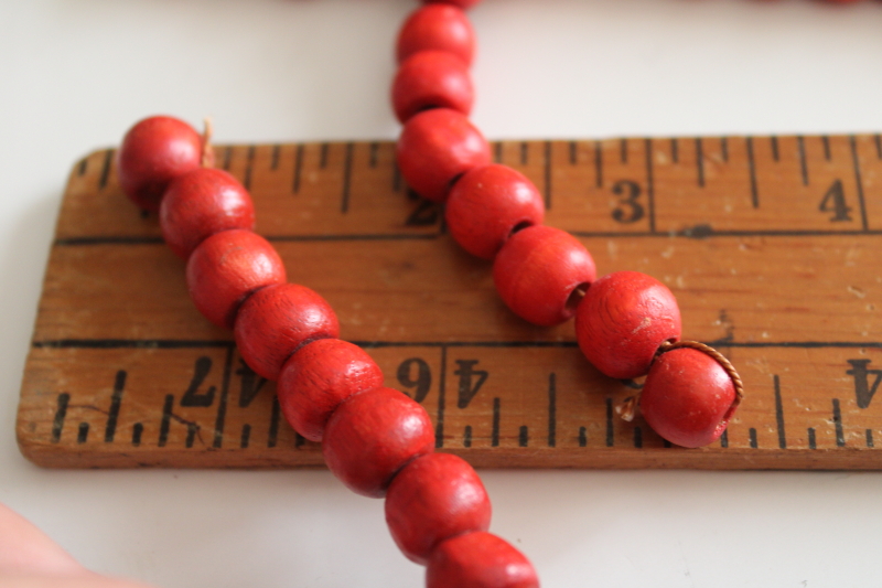 small red cranberries bead strings natural rustic holiday decor, wood beads garland