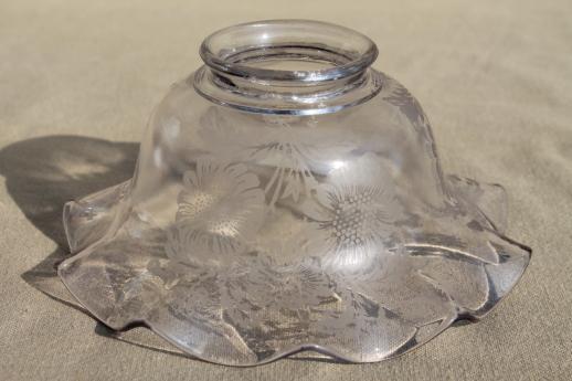 small ruffled shade for antique pendant light, vintage etched glass lampshade