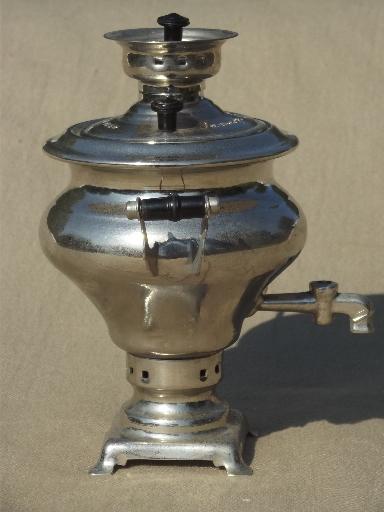 small samovar w/ vintage USSR mark, nickel silver plated coffee urn