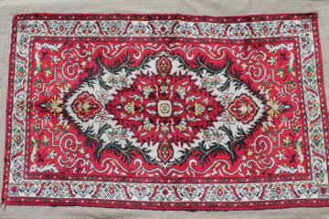 small silky oriental rug patterned like a flying carpet, antique or vintage prayer rug mat?