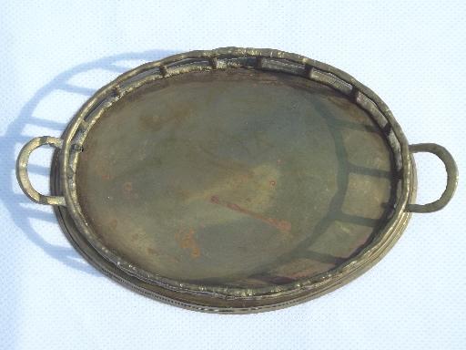 small solid brass bamboo rim tray w/ handles, made in India vintage