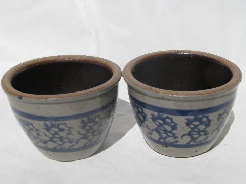 small stoneware bowls, green & blue spongeware, child's kitchen size