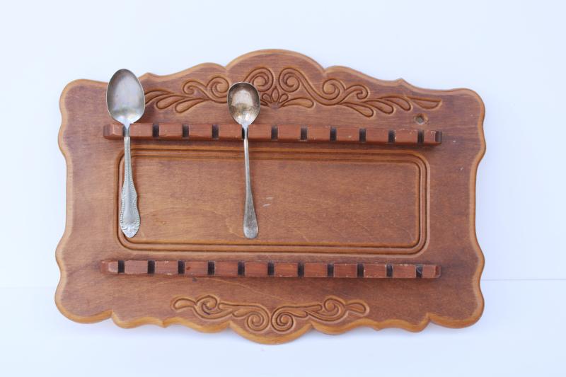 small wood wall rack souvenir spoons holder, upcycle for hanging vintage hankies