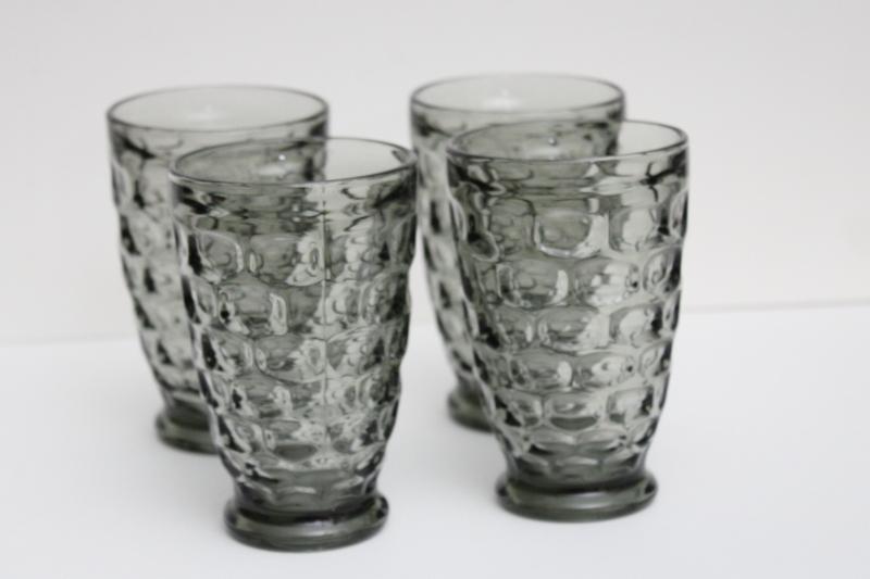 smoke grey vintage glass tumblers, thumbprint pattern Yorktown Sundown Federal glass