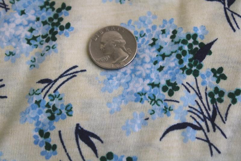 smooth soft vintage cotton t-shirt knit fabric, blue & cream girly floral print