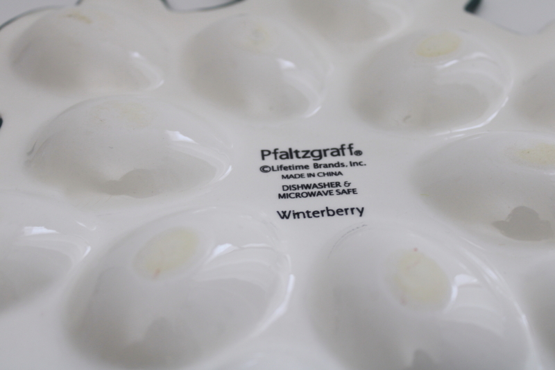 snowflake shape egg plate, Pfaltzgraff Winterberry Christmas holly pattern