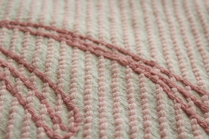 so soft vintage cotton chenille bath mat or bedside rug, retro rose pink!