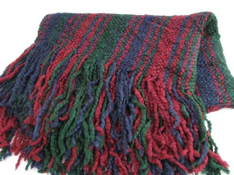 soft chunky woven yarn afghan throw blanket, navy blue, wine, forest green