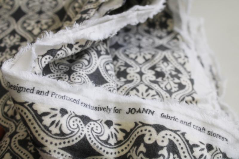 soft cotton flannel fabric 4 yds Jo-Anns fabrics grey & white print 