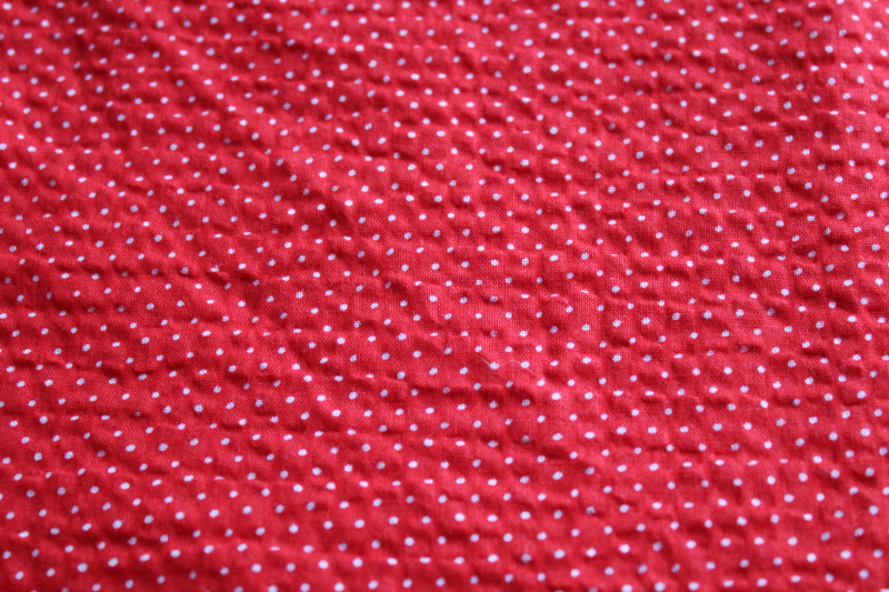 soft crinkle texture cotton fabric, vintage plisse red  white dotted pin dot print
