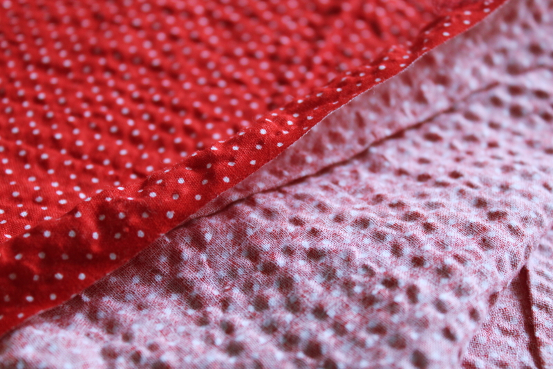soft crinkle texture cotton fabric, vintage plisse red  white dotted pin dot print