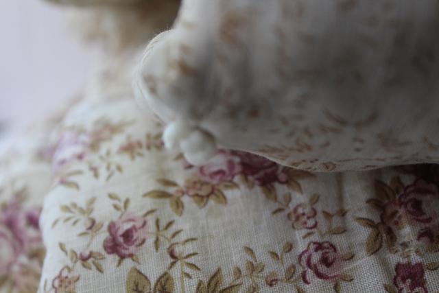 soft faded vintage floral cotton comforters w/ comfy cozy wool fill, farmhouse tied quilts
