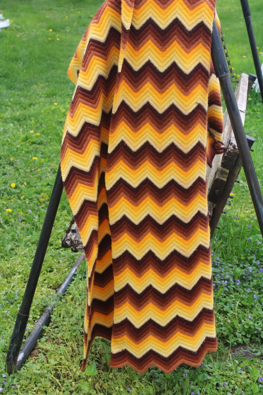 soft felted wool blanket, crochet stripes ripple zigzag pattern afghan fall colors