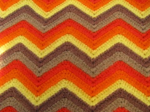 soft fuzzy felted wool crochet afghan throw blanket, orange/yellow/brown
