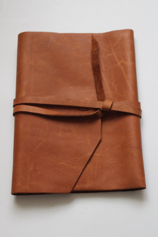 soft leather folio w/ wrap closure, boho cover for travel journal, sketch book or diary