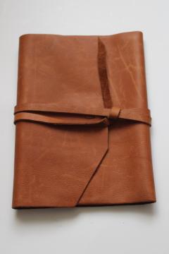 soft leather folio w/ wrap closure, boho cover for travel journal, sketch book or diary