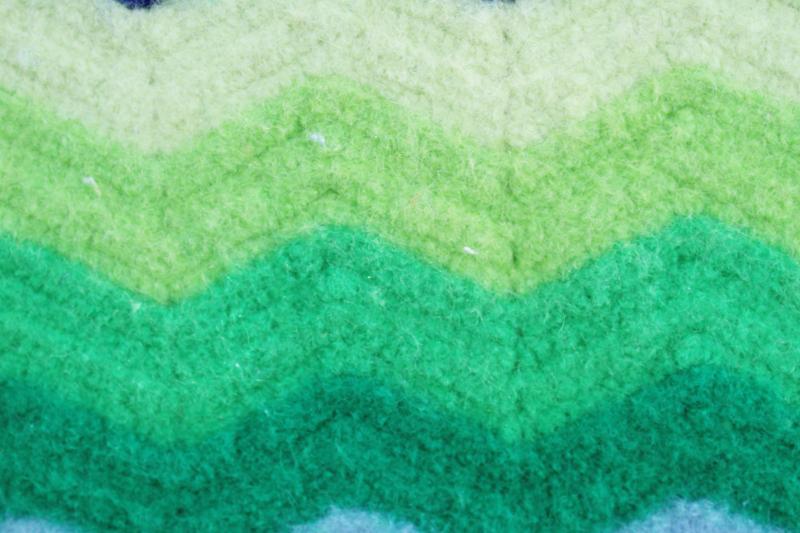 soft old felted wool blanket for vintage upcycle, crochet afghan stripes in blues & greens