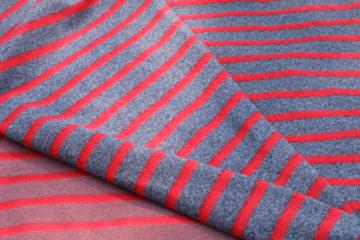 soft poly velour fabric, rustic lumberjack style vertical stripe red dark grey heather