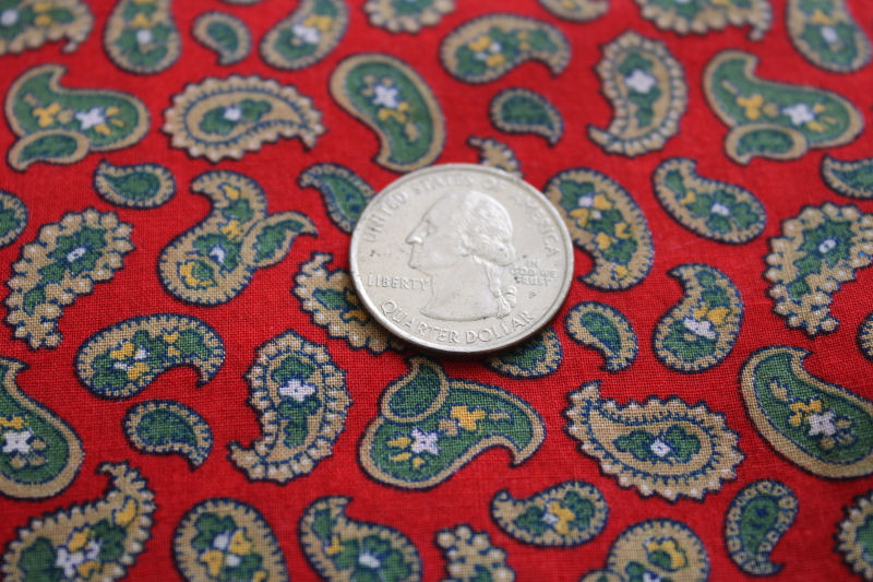 soft smooth vintage cotton lawn fabric, tiny paisley foulard print on red