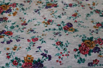 soft tshirt knit fabric sweatshirt gray heather w/ girly floral print, 90s vintage