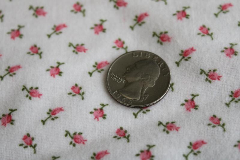soft vintage all cotton flannel fabric, granny chic tiny pink rosebuds print