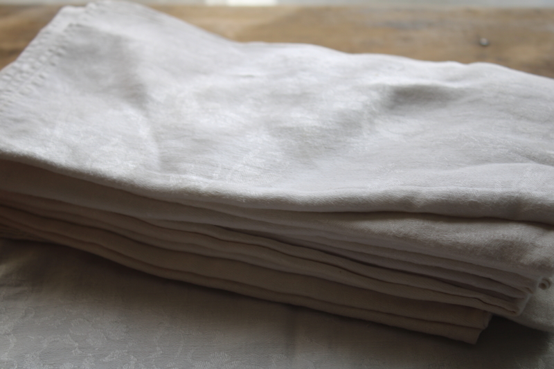 soft washed pure linen damask dinner napkins, large napkins mismatched patterns set of 12