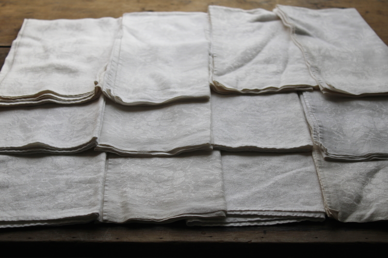 soft washed pure linen damask dinner napkins, large napkins mismatched patterns set of 12