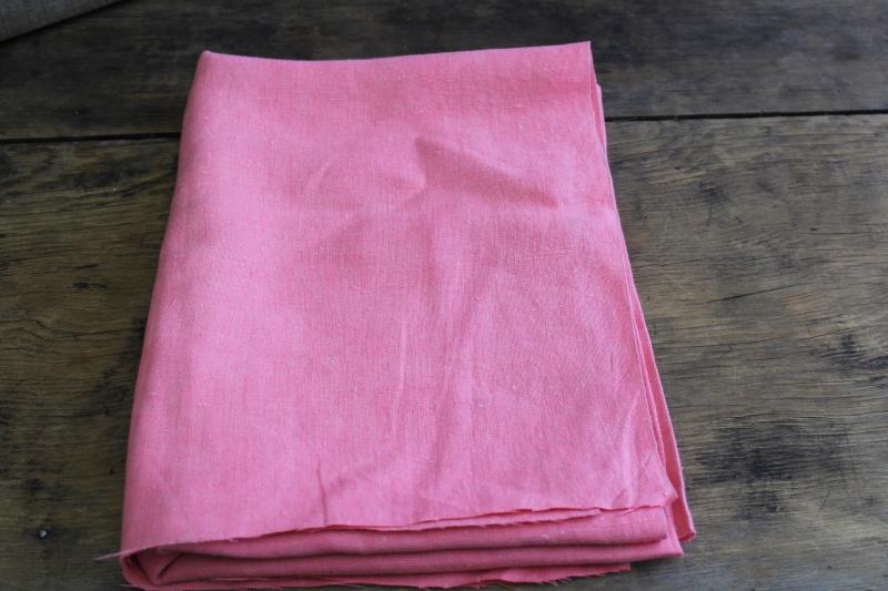 soft washed pure linen fabric, vintage sewing material rose pink solid color