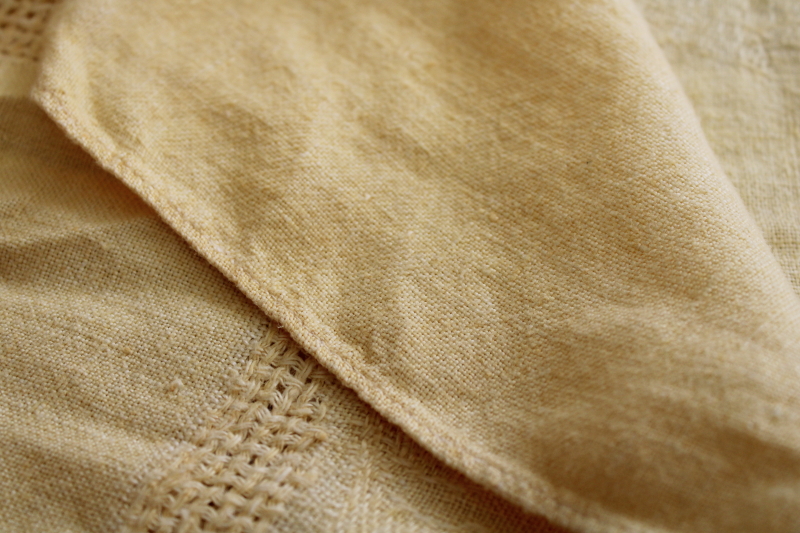 soft washed pure linen tablecloth, natural rumpled texture vintage linen in buttery yellow