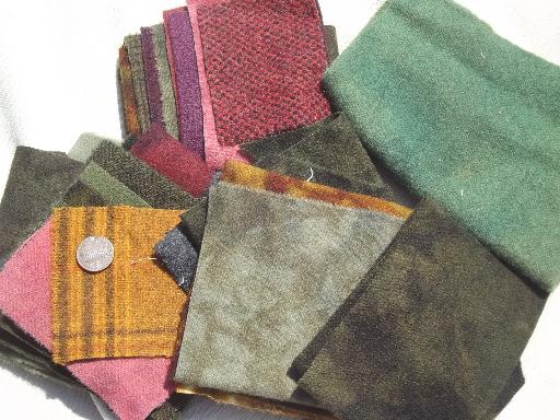 soft wool fabric for penny rugs or quilting, small quilt blocks & pieces
