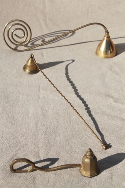 solid brass candle snuffers, vintage brassware instant collection