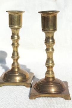 solid brass candlesticks, pair of vintage candle holders w/ classic spindle shape