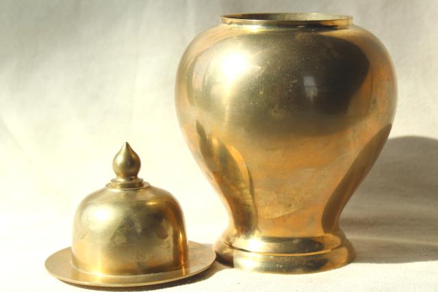 solid brass ginger jar, 70s 80s vintage chinoiserie style home decor