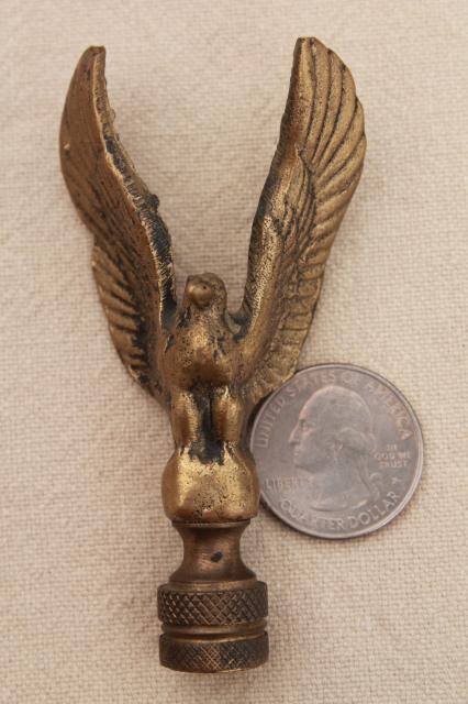 solid brass lamp finial Federal eagle, vintage American country colonial style hardware