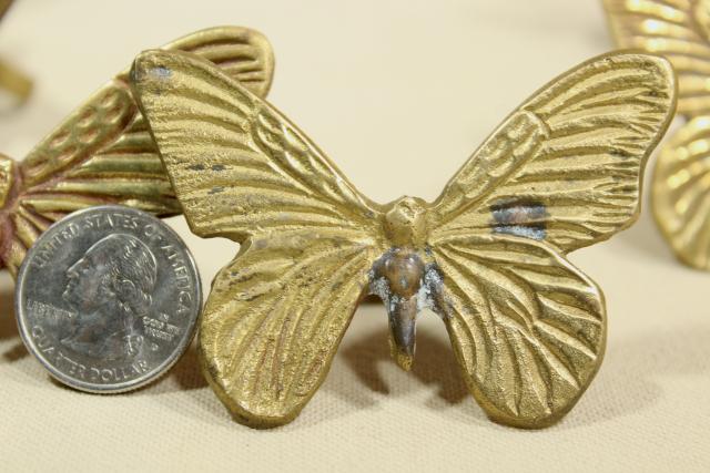 solid brass napkin rings set, retro 70s 80s vintage brass butterflies