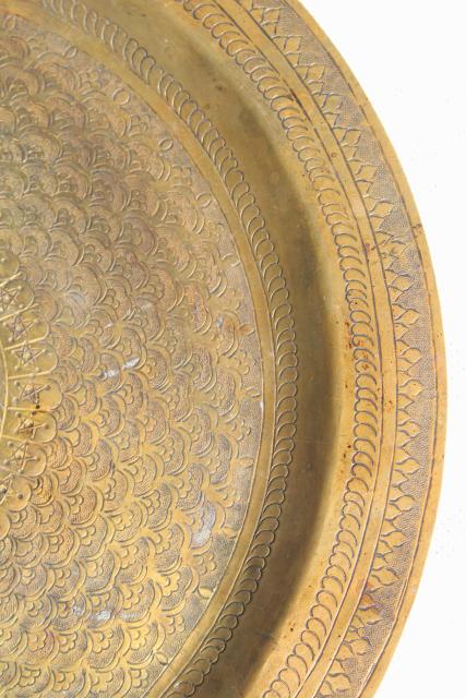 solid brass tray w/ tooled star, vintage serving tray or wall art charger plate
