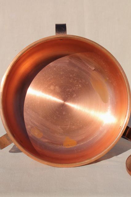 solid copper chafing dish w/ warmer burner, vintage buffet serving dish