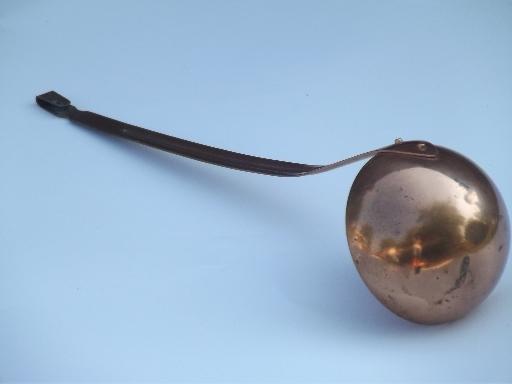 solid copper soup ladle, vintage kitchen copperware cooking utensil