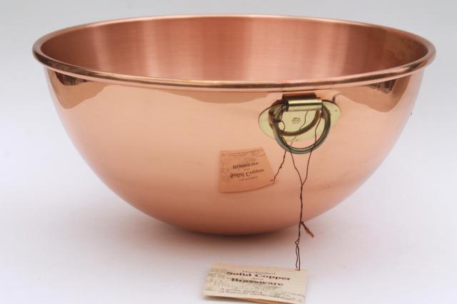 solid polished copper bowl, round bottom chef's bowl for whipping egg whites