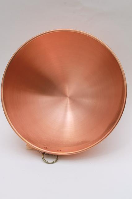 solid polished copper bowl, round bottom chef's bowl for whipping egg whites