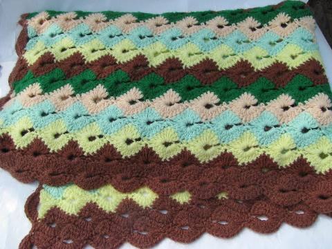 southwest colors vintage handmade crochet afghan, soft acrylic
