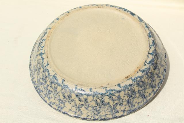 spongeware stoneware pie pan, blue sponge ware plate Robinson Ransbottom pottery