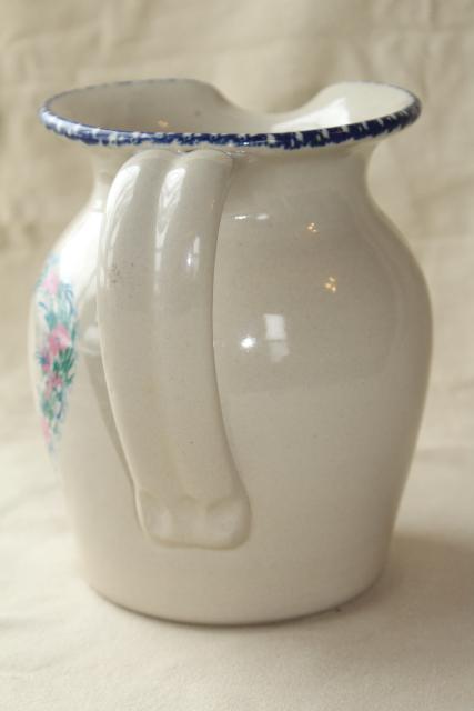 spongeware stoneware pottery pitcher hummingbird heart floral, Home & Garden Party 90s vintage